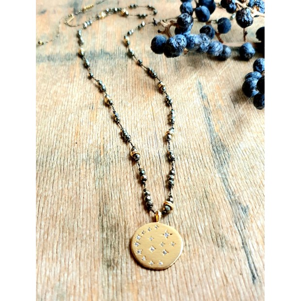 Hanka IN kaklo papuošalas su piritu, mėnulio akmeniu ir cirkoniu